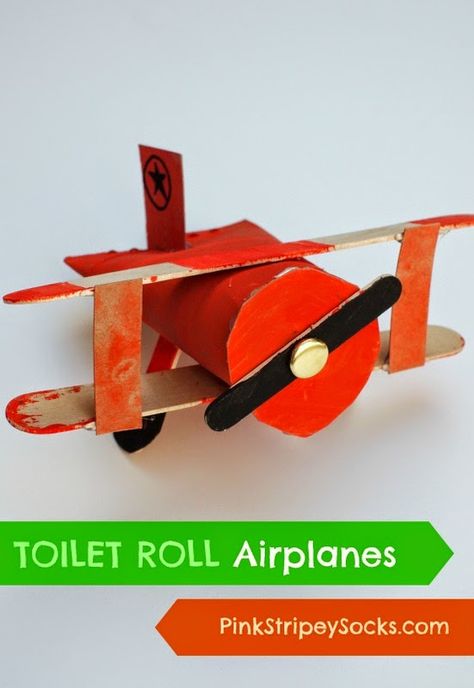 Make biplanes from toilet paper rolls, popsicle sticks, and cereal boxes! Easy and fun kids craft!  #planes #creativepreschooler Recycle Crafts Diy, Airplane Crafts, Recycled Crafts Kids, Toilet Roll Craft, Cardboard Toys, Toilet Paper Crafts, Diy Toilet, Kid Art, Toilet Paper Roll Crafts