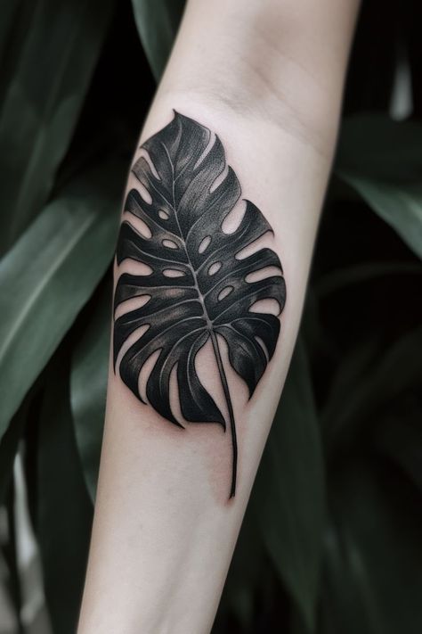 A fascinating monstera leaf hand tattoo, highlighting an expertly designed pattern with refined shading, flowing lines, and an elegant design, encapsulating the essence of serenity, growth, and nature's beauty. This elegant tattoo enables a stylish yet meaningful expression of personal emotions, connection to nature, and individual fashion on your hand. Leaf Hand Tattoo, 22 Tattoo, Card Tattoo Designs, Floral Tattoo Sleeve, Plant Tattoo, Latest Tattoos, Card Tattoo, Face Tattoos, Tattoo Cover-up