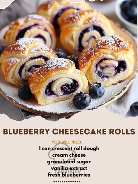 Crescent Dough Sheet Recipes Desserts, Blueberry Crescent Roll Recipes, Crescent Sheet Recipes, Crescent Dough Sheet Recipes, Blueberry Cheesecake Rolls, Sheet Recipes, Cheesecake Rolls, Crescent Dough Sheet, Pastry Dishes