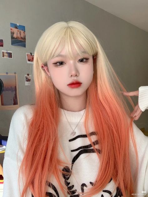 #ulzzang #chinese #girl #unfiltered #reference #cute #korean #fashion #makeup #aesthetic #photograph Ulzzang Hair, Korean Hair Color, Peach Hair, Hair Color Streaks, Dyed Hair Inspiration, Pretty Hair Color, Long Blonde, Pastel Hair, Hair Dye Colors