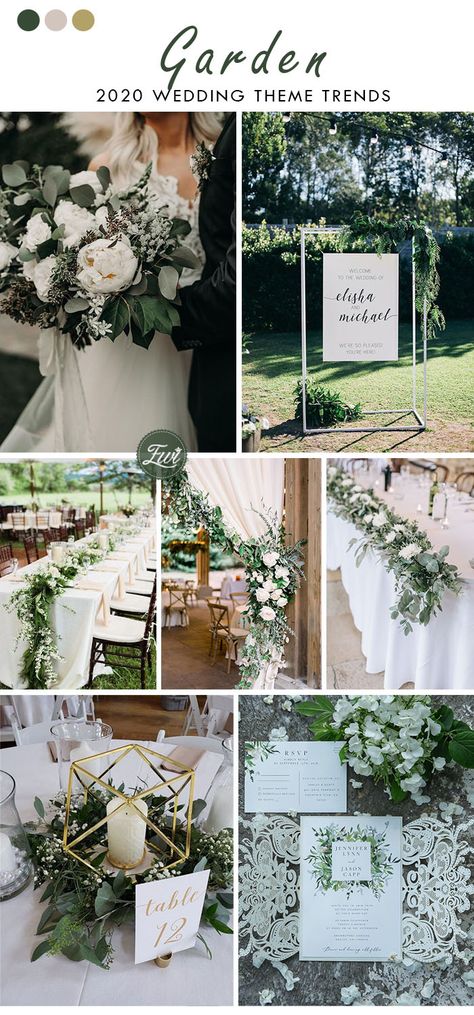 Greenery Theme Wedding, Dekoracije Stola, Garden Wedding Colors, Timeless Wedding Colors, Secret Garden Wedding Theme, Chic Wedding Theme, Elegant Greenery Wedding, Botanical Wedding Theme, Garden Wedding Theme