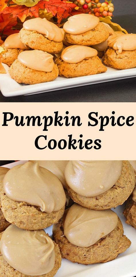 Pumpkin Cookies With Caramel Icing, Pumpkin Cookies With Penuche Frosting, Pumpkin Cookies Caramel Icing, Pumpkin Drop Cookies With Icing, Pumpkin Cookies With Caramel Frosting, Drop Pumpkin Cookies, Pumpkin Cookies With Raisins, Pumpkin Spice Drop Cookies, Spicy Pumpkin Cookies