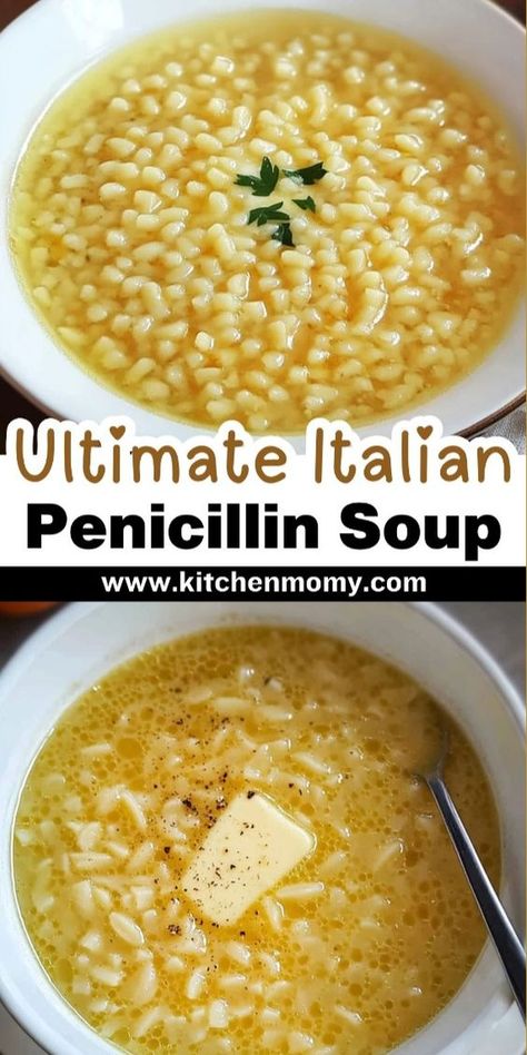 Love a hearty soup that's both delicious and healing? Try Italian Penicillin! This recipe is packed with vibrant flavors and wholesome ingredients. It's not just food; it's your go-to for a stress-free meal. With simple steps, you can whip up this delightful dish and embrace its warmth. Recipe For Soups Homemade, Non Tomato Based Soup, Easy Comfort Soup, Soup Recipe For Sick, Soup To Help With Cold, Soups With Couscous, Italian Soup For Colds, Comfort Sick Food, Single Serve Soup Recipes