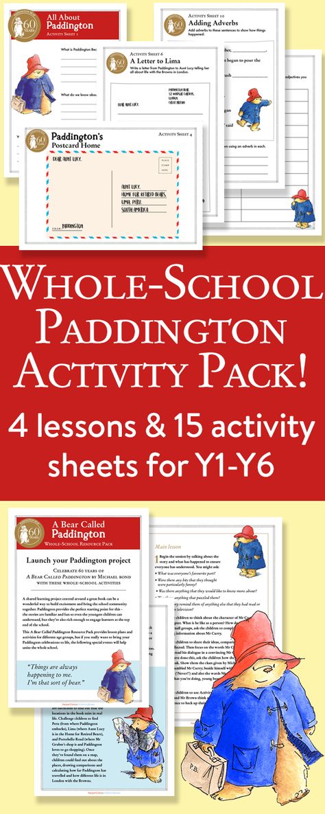 Paddington Bear Whole School Resource Pack – With English Lesson Plans and Activity Sheets! Paddington Bear Craft, Paddington Bear Activities, Paddington Activities, Sen Resources, Paddington Bear Books, Circus Activities, Camping Planning, London Theme, English Lesson Plans