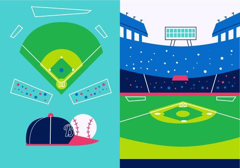 Baseball Park View Flat Vector Illustration Baseball Illustration, Sport Art Projects, Illustration Minimal, Baseball Park, Park View, Baseball Stadium, Flat Vector Illustration, Sport Art, Healthy Cat Treats