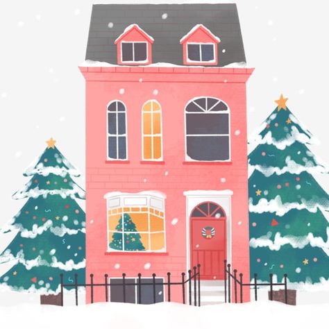 Winter Wonderland Graphic Design, Winter Wonderland Illustration, Cottage Illustration, House Png, Christmas Tree Background, Cartoon House, Illustration Noel, Holiday Postcard, House Illustration