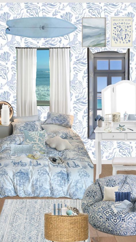 Coastal granddaughter room inspo⚓️🤞 Coastal Granddaughter Room, Costal Granddaughter, Beachy Bedroom, Coastal Granddaughter, Room Stuff, Room Design Bedroom, Design Bedroom, Blue Bedroom, Blue China