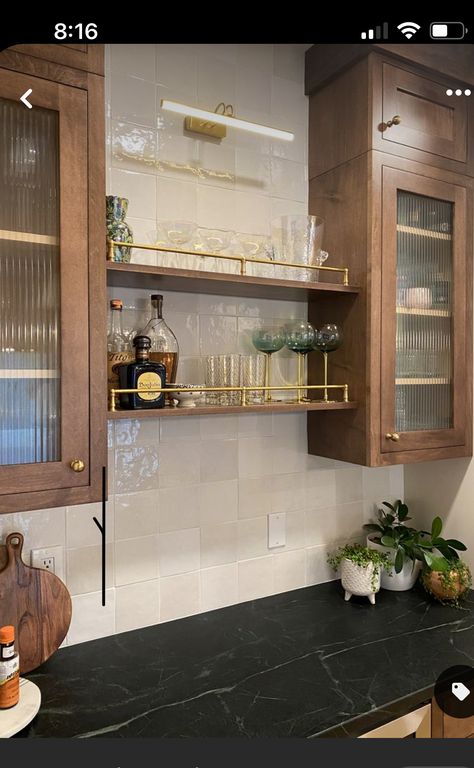 Wet Bar With Glass Cabinets, Wet Bar Organization Ideas, Built In Bar Cabinet With Wine Fridge, Built In Bar Diy, Bar Cabinet Built In, Dry Bar Cabinet Ideas, Home Dry Bar Ideas, Bar In Kitchen Ideas, Kitchen Wet Bar Ideas