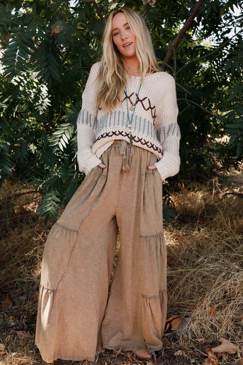 Take your boho style to the next level with these comfortable and chic pants, the Called A Dreamer Washed Wide Leg Pant! Perfect for any occasion, these pants will quickly become your go-to choice because they feature: So comfortable, mineral washed, Cotton fabric Loose and flowy silhouette Elastic, drawstring, high-rise waistband for added comfort and style Wide pant legs with so cute gathered details along the sides Side pockets for convenience So cute casual boho outfit pair with: Floral Text Casual Boho Outfits, Boho Outfit, Chic Pants, Padded Bralette, Wide Leg Pant, Wide Pants, Boho Casual, Boho Outfits, Boho Style