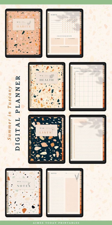 Travel to Italy with this Tuscan themed digital planner 2024printableplanner #halfhourplanner #hyperlinkplanner #blackmonthlyplanner Goals And Habits, Tuscan Summer, Best Digital Planner, Goals Habits, Digital Planner For Ipad, Travel To Italy, Planner For Ipad, Digital Bullet Journal, Money Planner