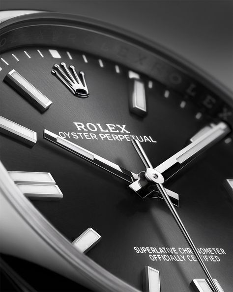 The hands and hour markers of the Oyster Perpetual are always crafted from 18ct gold, cast in Rolex’s foundry. Symbol of purity and eternal brilliance, gold prevents corrosion and exhibits a subtle sheen, contributing to the timeless aesthetics of the watch. #Rolex #OysterPerpetual #Perpetual Black Watch Aesthetic, Rolex Aesthetic, Chocolate Wallpapers, Attitude Pic, Pocket Watch Antique, Face Aesthetic, Rolex Watch, Rolex Oyster Perpetual, Rolex Oyster