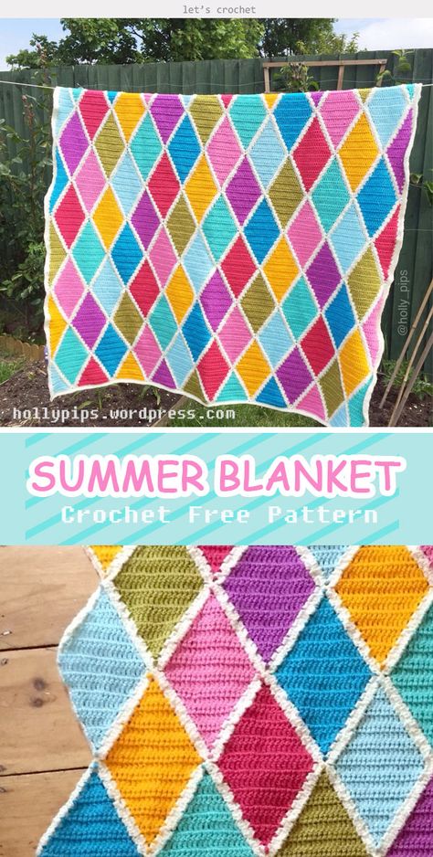 Summer Harlequin Blanket Crochet Free Pattern Blanket Patchwork, Knit Afghan, Knit Patchwork, Afghan Squares, Scrap Yarn Crochet, Patchwork Knit, Crochet Blanket Pattern Easy, Easy Crochet Patterns Free, Patchwork Blanket