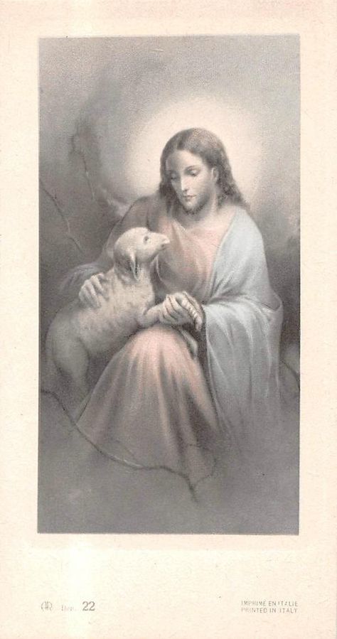 OLD nice  rare Holy cards from 1950"H7871" Holy jesus Jesus Old Painting, Agnus Dei, Vintage Holy Cards, The Good Shepherd, Sacred Heart, Virgin Mary, Jesus Christ, Hello Kitty, Jesus