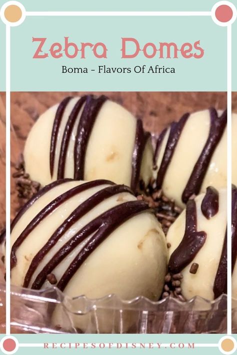 Are you looking for a Disney dessert recipe? Zebra Coffee Domes has been popular Disney dessert since Boma Disney opened at the Animal Kingdom Lodge in 2001. These zebra domes are so popular that you can make them at home and think your at Boma at the Animal Kingdom Lodge! | RecipesOfDisney.com #Disney #Disneyfood #dessert #disneyrecipes Disney Dessert Recipes, Disney Menus, Disney Dishes, Disney Desserts, Disney Recipes, Animal Kingdom Lodge, Zebra Cake, Disney Food Blog, Fun Treats