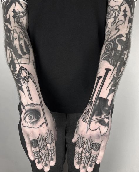 Metal Sleeve Tattoo, Blackwork Patchwork Tattoo, Gothic Patch Work Tattoo, Punk Arm Tattoo, Brutalist Tattoo, Fragile Tattoo, Blackwork Hand Tattoo, Black Work Sleeve Tattoo, Gothic Blackwork Tattoo