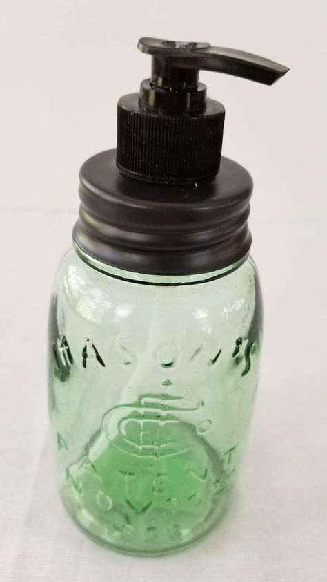 PRICES MAY VARY. Green tinted glass with a black lid. 3" wide and 7½" high. We also have these similar products: Pint Mason Jars, Mason Jar Soap Dispenser, Foam Soap Dispenser, Tinted Glass, Set Decor, Foam Soap, Soap Dispenser, Mason Jar, A Black