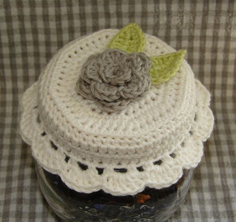 Crochet Jar Lid Covers, Crochet Jar Covers Free Pattern, Crochet Jars, Jar Lid Cover, Crochet Jar Covers, Jar Covers, Crochet Cozy, Crochet Towel, Crochet Butterfly