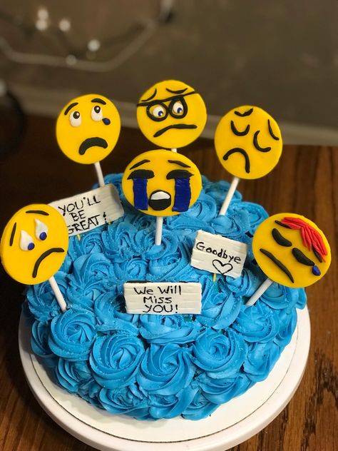 Farewell cake for coworker #cake #coworker #goodbyecake #farewellcake #sademojicake Cake For Coworker Leaving, Farewell Cake Ideas Coworker, Goodbye Cakes Coworker, Farewell Party Ideas For Coworker, Fairwell Cake Ideas, Farewell Cake Designs, Farewell Cake Ideas, Farewell Cupcakes, Funny Farewell Cakes