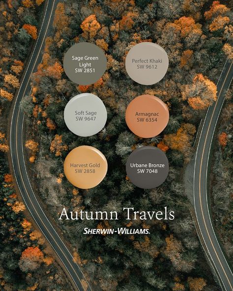 Sherwin-Williams (@sherwinwilliams) • Instagram photos and videos House Interior Paint Colors Inspiration, Fall Paint Palette, Sherwin Williams Fall Color Palette, Cozy Room Color Palette, Warm Farmhouse Colors, Cabin Wall Colors, Boho Paint Colors, Kitchen Palette, Fall Paint Colors