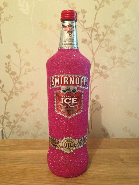 Pink Smirnoff, Glitter Bottle Diy, Smirnoff Bottle, Pink Liquor, Alcohol Bottle Decorations, Pink Vodka, Bedazzled Liquor Bottles, Bedazzled Bottle, Alcohol Bottle Crafts