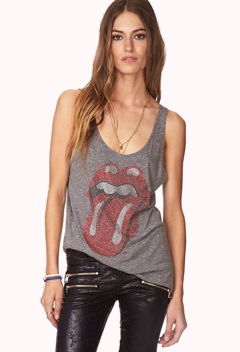 Forever 21 Rolling Stones Tank Stone Outfit, Outfit Concert, Rocker Girl, Hipster Outfits, Rolling Stone, Ladies Dress Design, Graphic Tees Women, Outfits Casuales, Shop Dresses