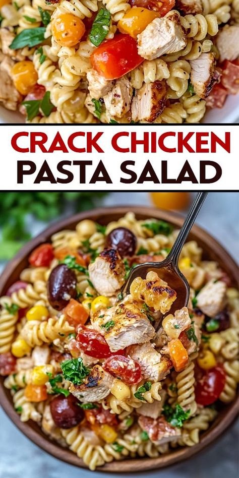 This Crack Chicken Pasta Salad is your go-to recipe! Loaded with tender shredded chicken, crispy bacon, creamy ranch dressing, and perfectly cooked pasta, it's the perfect dish for family dinners, potlucks, or meal prep!😋 Try this recipe today and bring some creamy goodness to your next meal! Tap to get the full recipe and start cooking up this irresistible dish. 🍽️ #ChickenRecipes #PastaSalad #EasyRecipes #CrackChicken #Foodie #FamilyDinner 🔗 Pin now and save for later! 👇 Fried Chicken Pasta Salad, Chicken Salad With Pasta Recipes, Pasta Chicken Salad, Chicken Club Pasta Salad, Cold Chicken Pasta Salad, Pasta Salad With Chicken, Chicken Bacon Ranch Pasta Salad, Bacon Pasta Salad, Chicken Pasta Salad Recipes