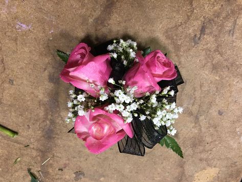 Pink and black corsage Pink And Black Corsage, Pink Corsage, Black Corsage, Hoco Ideas, Prom 2024, Social Dresses, Prom Ideas, Prom Proposal, Pink Prom