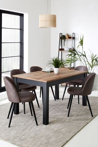 Next Bronx Dining Table, House Visualisation, Black And White Dining Room, Diner Ideas, Open Plan Apartment, 6 Seater Dining Table, Dining Ideas, Wood Dining Room, House Extension Design