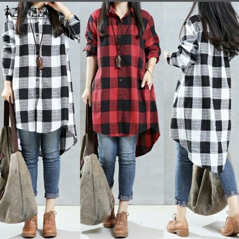 Check Shirts For Girls, Checked Shirt Outfit Women, Check Shirt Outfit Women, Check Shirt Outfit, Checked Shirt Outfit, Long Shirt Outfits, Checked Shirt Dress, Plaid Dress Shirt, Outfit Women