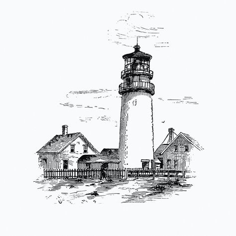 Highland lighthouse from Truro... Cape Cod, Or, Landmarks And Sea Marks... Illustrations published by D. Lothrop and Co. (1883). Original from the British Library. Digitally enhanced by rawpixel. | free image by rawpixel.com / The British Library (Source) Vintage Town, White Lighthouse, Nautical Vintage, Travel Artwork, The British Library, Truro, Vintage Landscape, British Library, Drawing Images