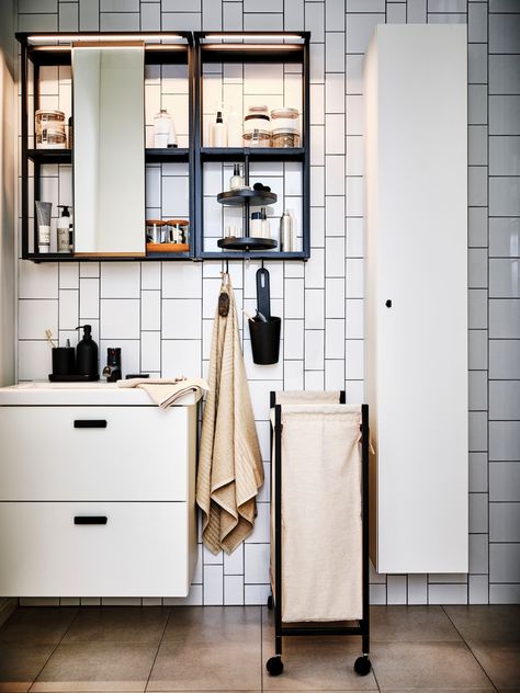 A small, budget-friendly studio apartment - IKEA Enhet Ikea Bathroom, Enhet Ikea, Ikea Bathroom, Bathroom Furniture Sets, Bathroom Small, Ideal Bathrooms, Bathroom Solutions, Un Studio, Apartment Aesthetic