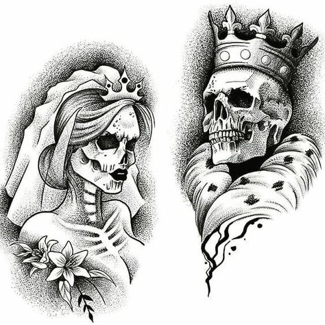 Skulls With Crowns, Realistic Tattoo Stencil, Skull Journal, Gotik Tattoo, Catrina Tattoo, Skull Sleeve Tattoos, Skull Sleeve, Skull Art Drawing, Chicano Art Tattoos