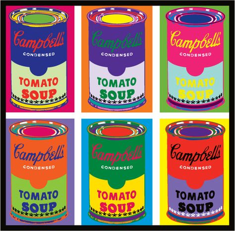 :))) Campbell Soup Art, Campbell's Tomato Soup, Pop Art Andy Warhol, Pop Art Food, Campbell's Soup Cans, Hd Designs, Andy Warhol Pop Art, Warhol Art, Recycled Book