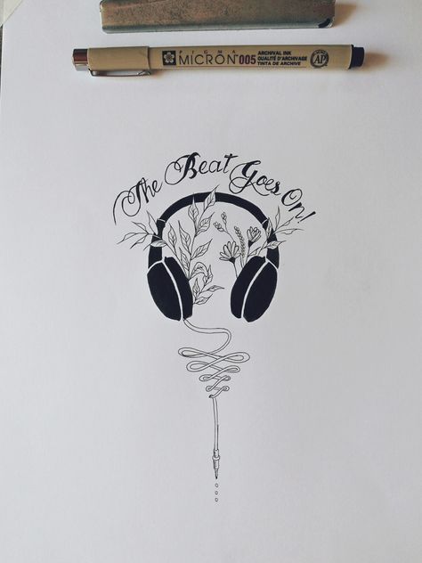 The Beat Goes On! Music Art Drawing Creative, Music Art Drawing, Skull Rose Tattoos, On Tattoo, Mermaid Coloring Pages, Black And White Sketches, Mermaid Coloring, Font Art, Creative Drawing