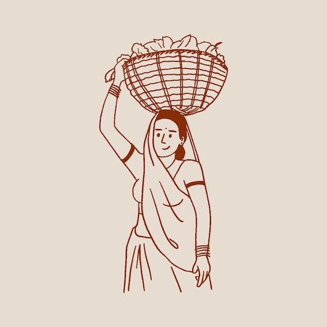 Indian Woman Illustration, Farmers Day, Farm Field, Logo Psd, Indian Woman, Vector Background Pattern, Technology Icon, Woman Illustration, Padang