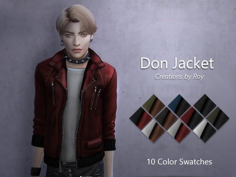 Sims 4 Cc Clothes Male Leather Jacket, Red Jacket Men, Spiked Leather Jacket, Urban Jeans, Sims Clothes, Rose Jacket, Plaid Hoodie, The Sims 4 Download, Vintage Flag