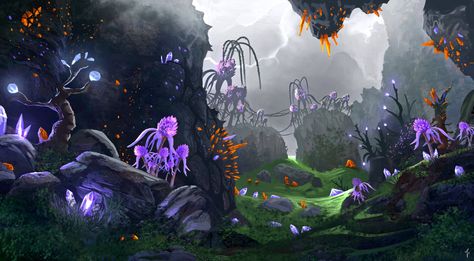 LifeSpark - Crystal Forest by FreeMind93.deviantart.com on @DeviantArt Crystal Forest, Dark Crystal, Fantasy Background, Landscape Concept, Alien Concept Art, Alien Worlds, Fantasy Places, Plant Drawing, Avatar Aang