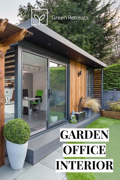 Garden Office Ideas Workspaces, Garden Design Office, Modern Garden Buildings, Outside Room Ideas Backyards, Garden Home Office Interiors, Outdoor Office Design, Outside Studio Ideas, Office In The Garden, Outbuilding Office Ideas