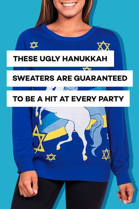 These are the best ugly Hanukkah sweaters! #hanukkah #hanukkahsweaters #holidays Ugly Hanukkah Sweater, Hanukkah Sweater, December Holidays, Ugly Sweater Party, Ugly Sweater, Hanukkah, Being Ugly, Chic Style, Cool Style