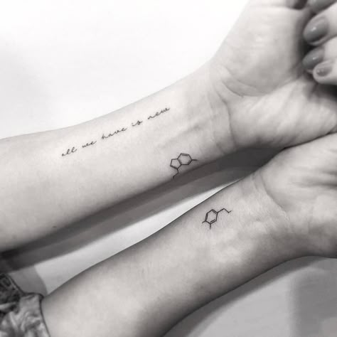 “All we have is now” dopamine, and phenylethylamine. Tranquility Tattoo, Serotonin Molecule Tattoo, Chemical Tattoo, Dopamine Tattoo, Serotonin Tattoo, All We Have Is Now, Science Tattoos, Molecule Tattoo, M Tattoos