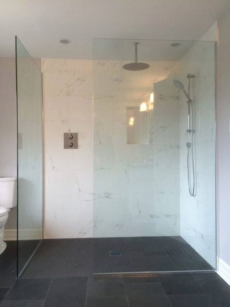 Curbless Shower No Door, Bathroom Without Door, Walk In Glass Shower No Door, Glass Shower No Door, Shower Without Glass Door, Shower Without Door, Glass Shower Bathroom, Frameless Glass Shower Enclosure, Glass Showers