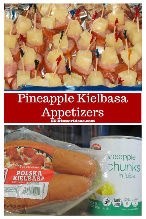 Kielbasa Appetizers | Pineapple Kielbasa Pineapple Kielbasa, Pineapple Recipes Easy, Kilbasa Sausage Recipes, Pineapple Appetizers, Kielbasa Appetizer, Kielbasa Sausage Recipes, Sausage Appetizer Recipes, Polish Sausage Recipes, Sausage Appetizers