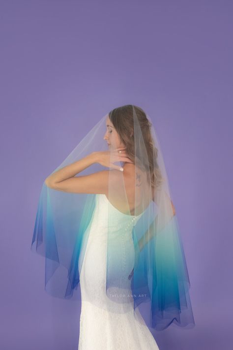 Turquoise Wedding Veil, Canvas Bridal, Ombre Wedding Dress, Drop Veil, Ombre Wedding, Casablanca Bridal, Blue Orchids, Free Dresses, Wedding Dresses Unique