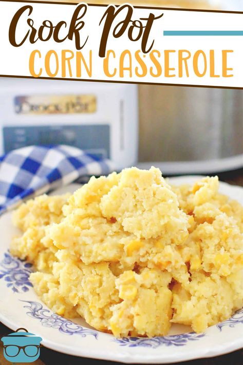 This easy Crock Pot Corn Casserole recipe is made with Jiffy corn muffin mix, canned sweet corn and is one of the best holiday side dishes! Crock Pot Corn Casserole, Crockpot Corn Casserole, Crockpot Cornbread, Corn Casserole Crockpot, Crockpot Corn, Sweet Corn Casserole, Crock Pot Corn, Corn Muffin, Jiffy Mix