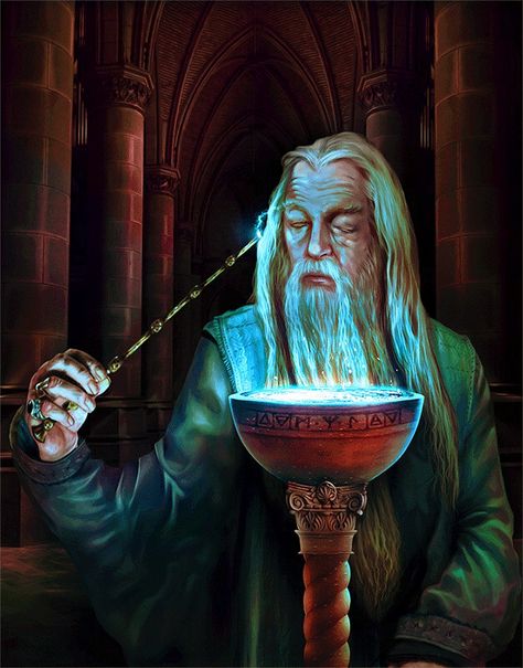 The name ‘Pensieve’ is a homonym of ‘pensive’, meaning deeply, seriously thoughtful; but it is also a pun, the ‘sieve’ part of the word… Albus Dumbledore Art, Harry Potter Places, Harry Potter Professors, Harry Potter Illustrations, Fantasy Wizard, Hp Harry Potter, Harry Potter Spells, Theme Harry Potter, Fiction Movies