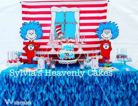 Twins 1st Birthday Celebration  - Thing One and Thing  Two Thing 1 Thing 2 Birthday Party Ideas, Two Birthday Party Ideas, Dr Seuss Baby Shower Decorations, Two Birthday Party, Thing One And Thing Two, Doctor Suess Birthday, 1st Birthday Celebration, Dessert Table Birthday, Dr Seuss Birthday Party