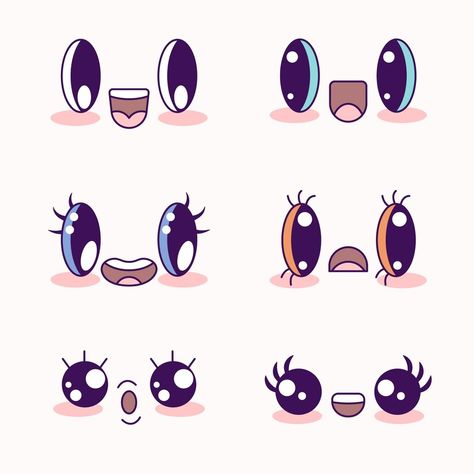 Free Vector | Hand drawn kawaii face illustration Cute Cartoon Eyes, Cartoon Smiley Face, Children's Book Layout, Cartoon Expression, Cartoon Eyes Drawing, Penguin Drawing, Laughing Face, Eye Illustration, Kawaii Faces