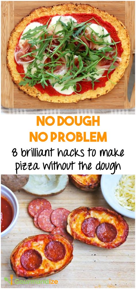 Got plenty of pizza toppings but no dough? Relax as we show you 8 ways to make crazy original pizzas with no dough necessary. Pizza Dough Alternative, Different Ways To Make Pizza, Doughless Pizza, No Dough Pizza, Pizza Alternatives, Teriyaki Chicken Casserole, Individual Pizzas, Creamy Pesto Sauce, Unique Pizza