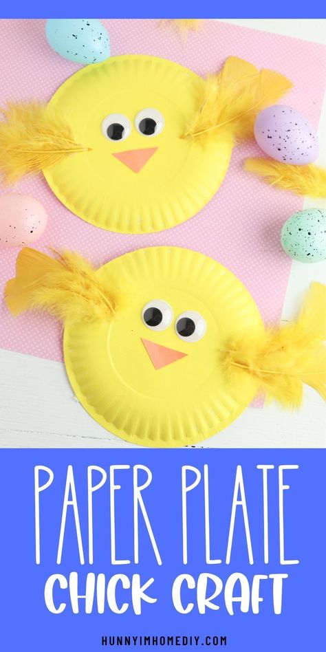 This adorable paper plate chick is the perfect preschool craft for Easter! Whether your kids are in preschool or kindergarten, they'll have a blast using dollar store supplies, like paper plates and feathers, to put this cute DIY project together with step by step instructions. It's a fun art project for kids to make at home, at church, or in the classroom. Chick Craft, Easter Craft Activities, Printable Easter Activities, Spring Crafts Preschool, Paper Plate Crafts For Kids, Fun Easter Crafts, Easter Preschool, Easter Activities For Kids, Easy Easter Crafts