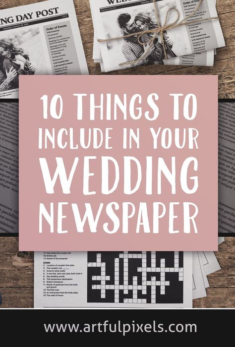 Custom Newspaper Programs: 10 Things to Write About! Wedding Program Newspaper Template, Newspaper Wedding Programs Diy, Wedding Welcome Bag Newspaper, Wedding Day Newspaper Cute Ideas, Custom Newspaper Wedding, Wedding Newspaper Ideas Unique, Newspaper Themed Wedding, Wedding Newspaper Ideas Ceremony Programs, Newlywed Post Newspaper